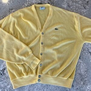 Vintage 90s Izod/Lacoste Men's Yellow Cardigan Sweater